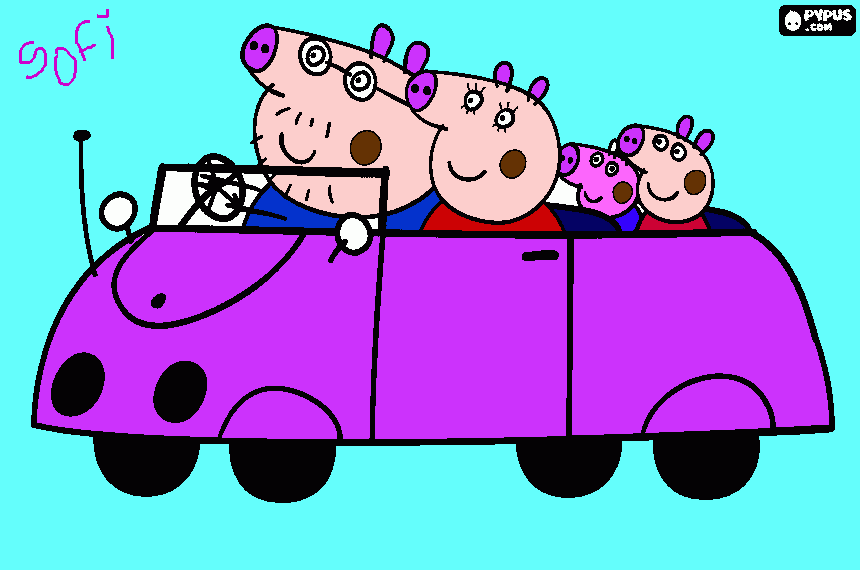 Peppa y su familia de paseo para colorear