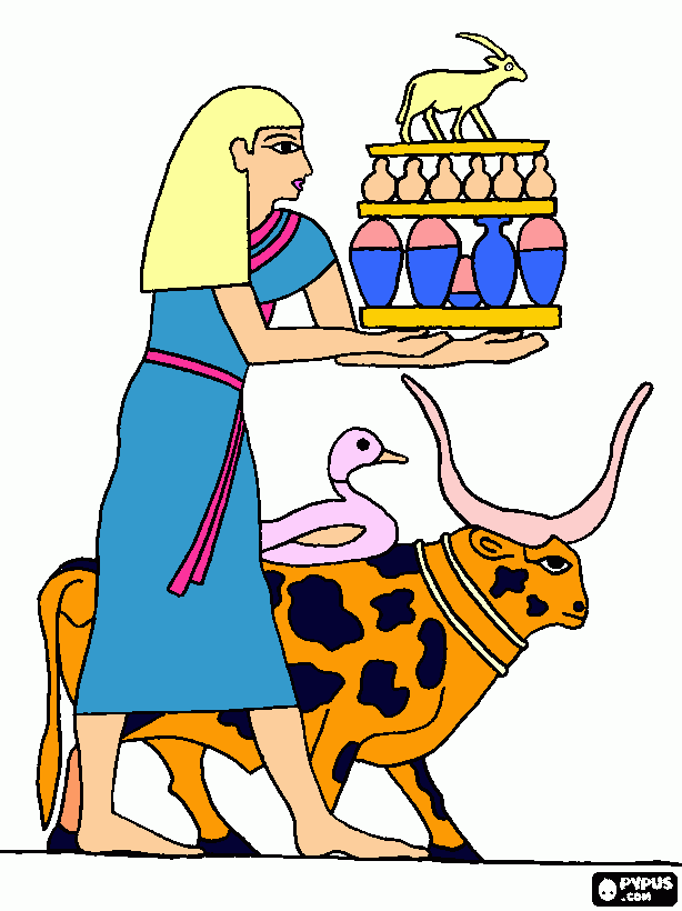 Personaje del antiguo Egipto con las ofrendas para los Dioses para colorear