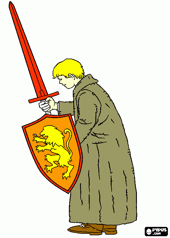 Peter Pevensie con la espada y el escudo de Narnia. para colorear