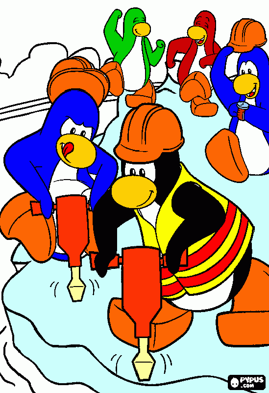 pinguinos taladrando para colorear