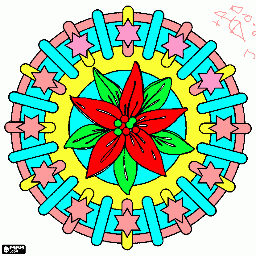 pintar de mandala flor de navidad y estrellas para colorear