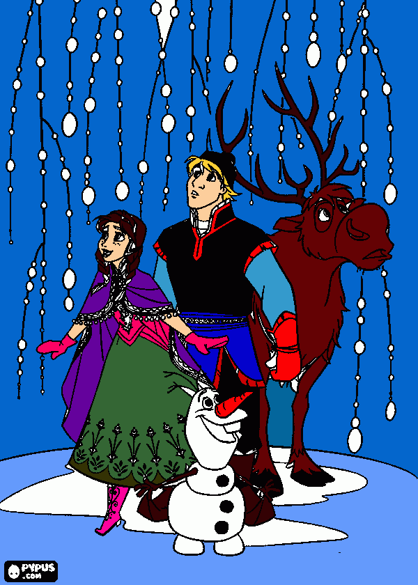 princesa ana, cristof, sven y olaf. para colorear