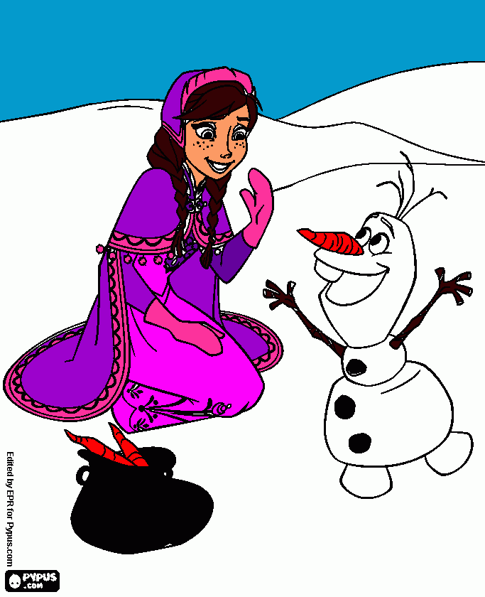 princesa ana y olaf para colorear