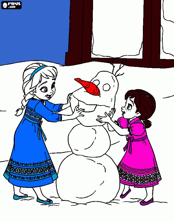 princesa ana y reina elsa con olaf de chiquitas para colorear