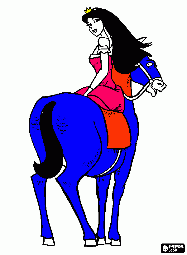 princesa sobre un caballo para colorear