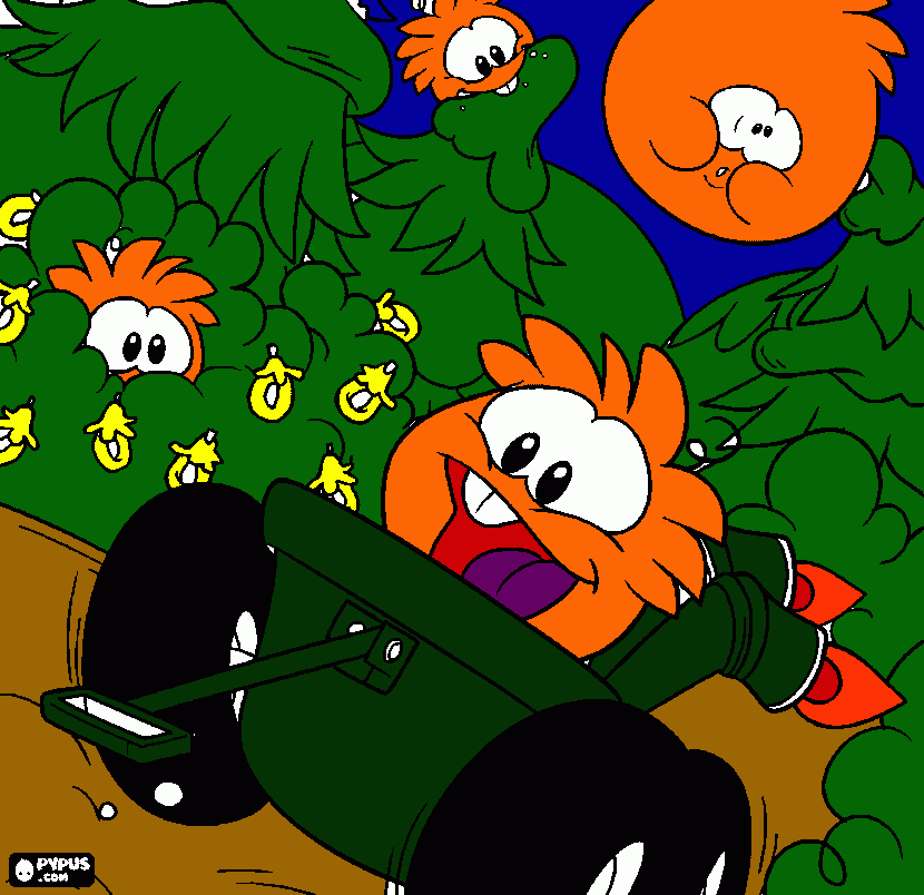 puffles naranjas/puffles oranges para colorear