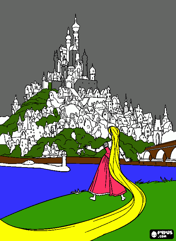 rapunzel y el castillo para colorear