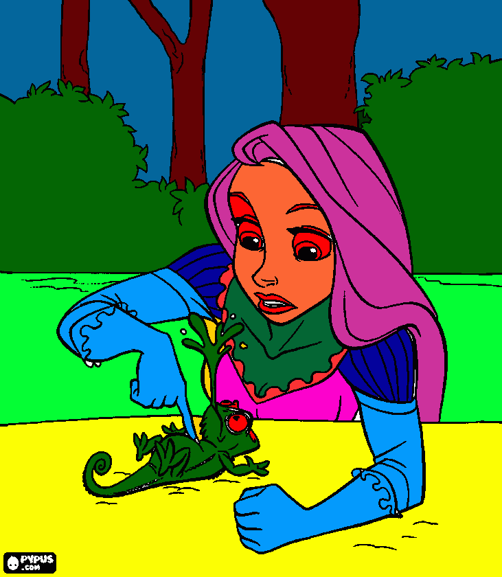 Rapunzel y la Rana para colorear