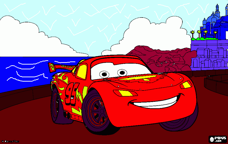 Rayo McQueen en el casino de Monte Carlos. para colorear