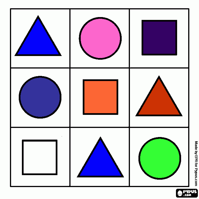 reconoce las formas simples:triangulo,circulo,cuadrado para colorear