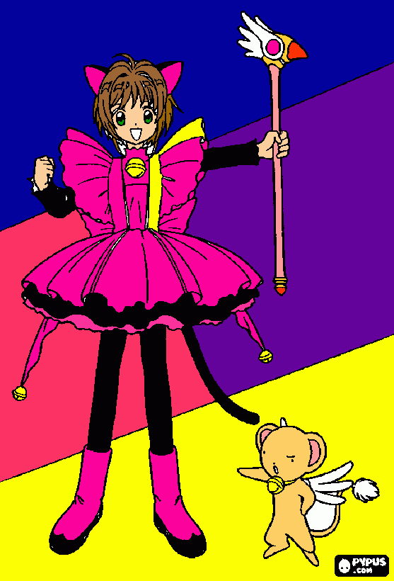 sakura con su traje de gata rosa y negr me encanto♥ para colorear