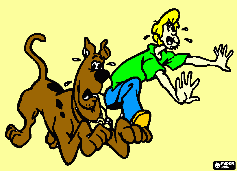 Scoby y Shaggy asustados y corriendo rápido. para colorear