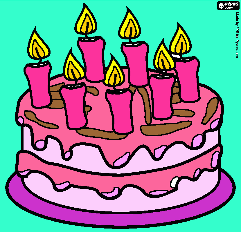 Siete velas pastel de cumpleaños para colorear