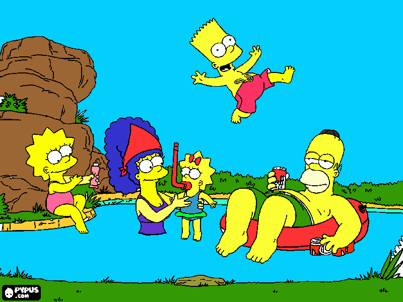 simpson a la playa para colorear