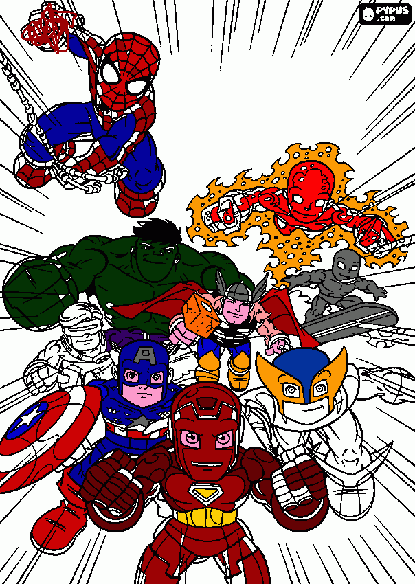 Super hero squad para colorear