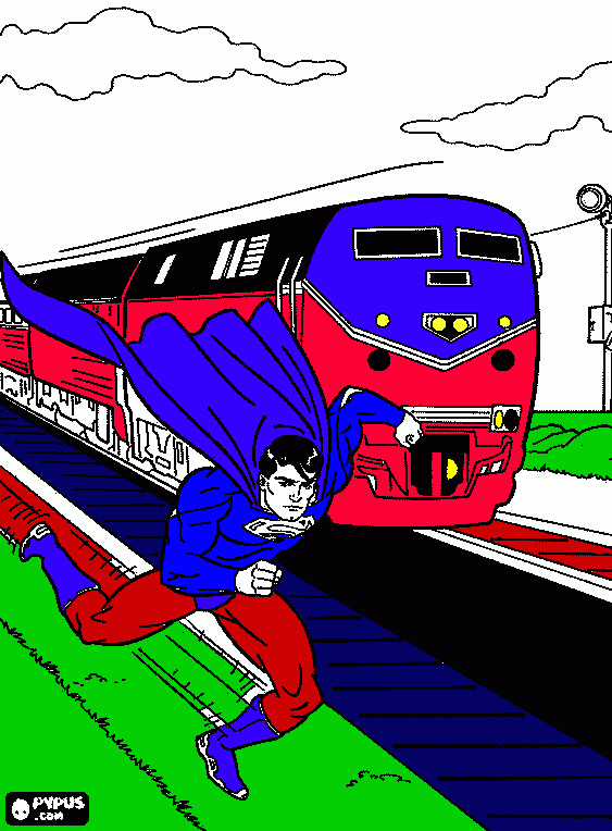 superman y tren para colorear