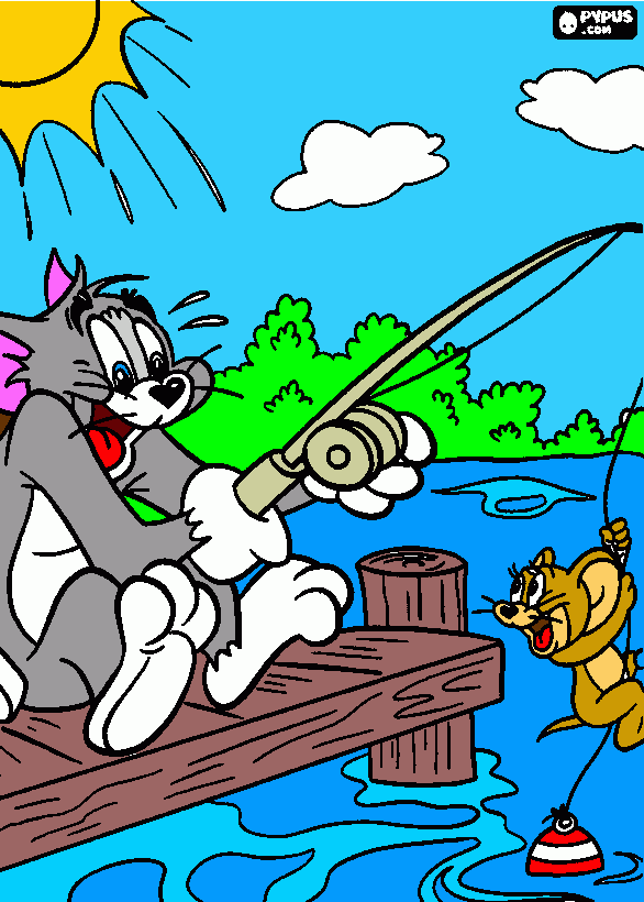 tom y jerri pescando para colorear