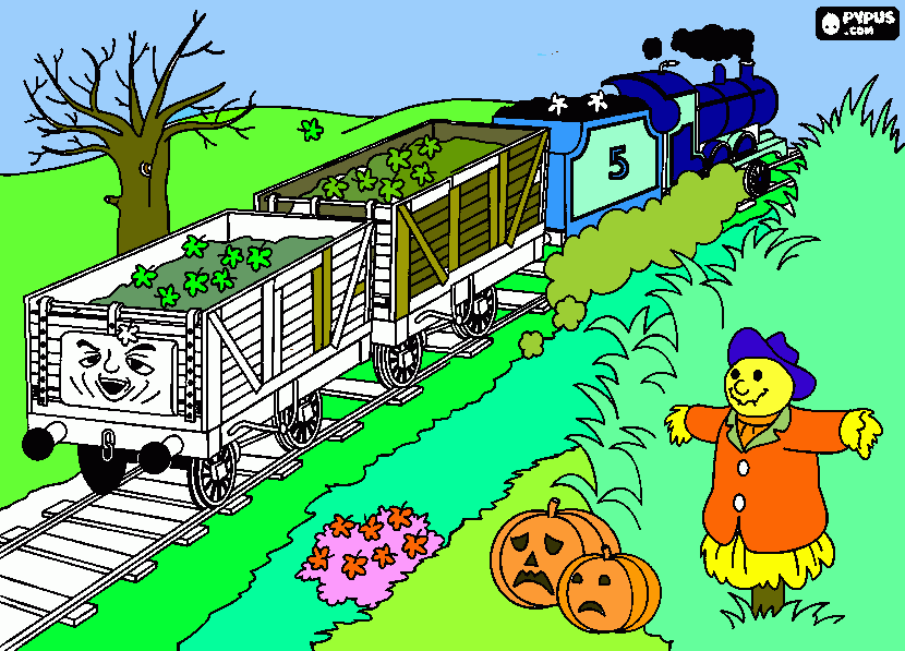 tren halloween para colorear