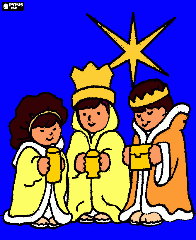 tres niños como los Reyes magos para colorear