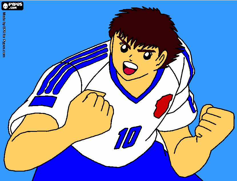 tsubasa celebrando un gol para colorear