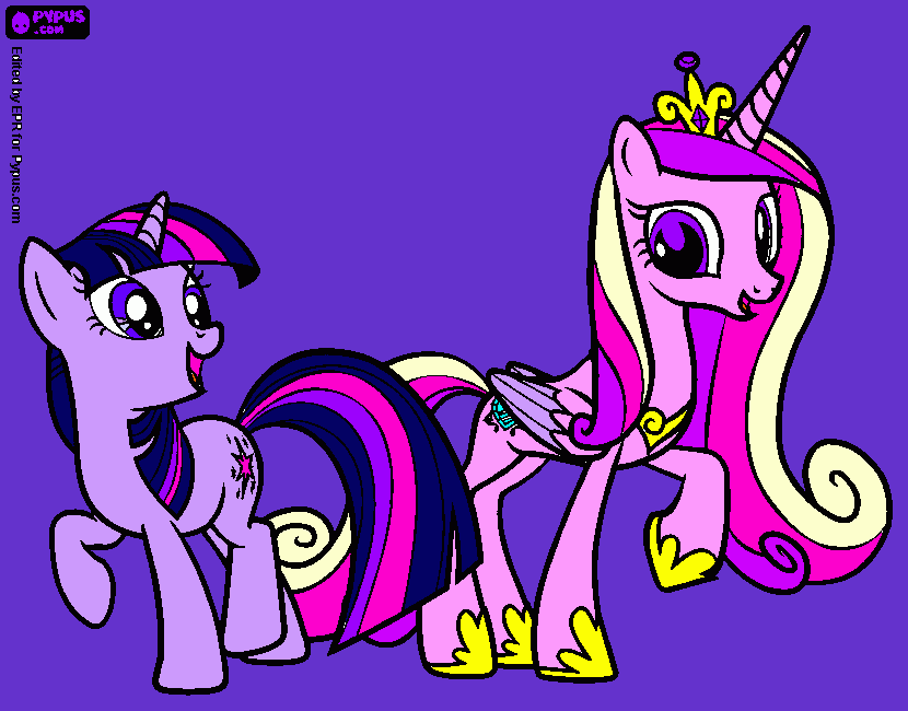 Twilight y la princesa Cadence para colorear