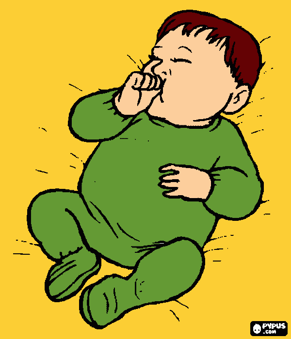 un bebe chupandose el dedo en su camita para colorear