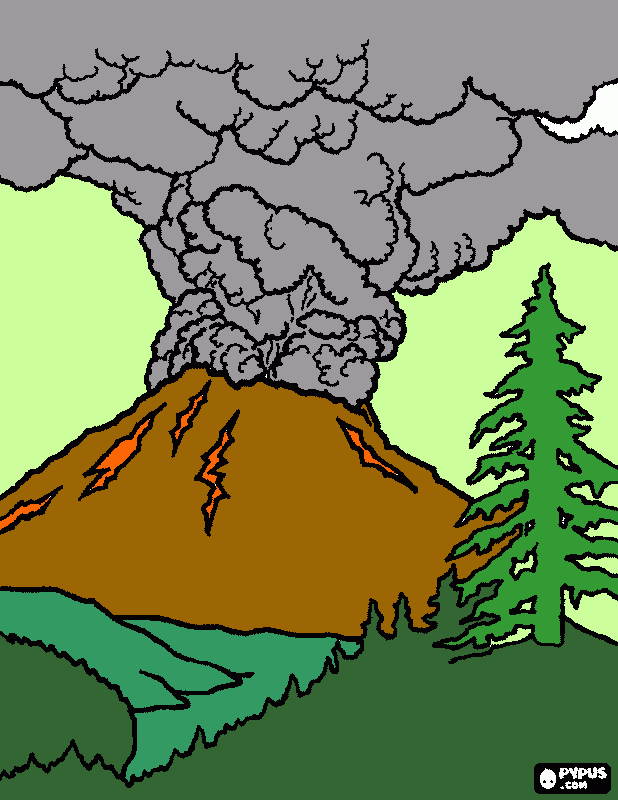 un  bolcan  en  erupcion para colorear