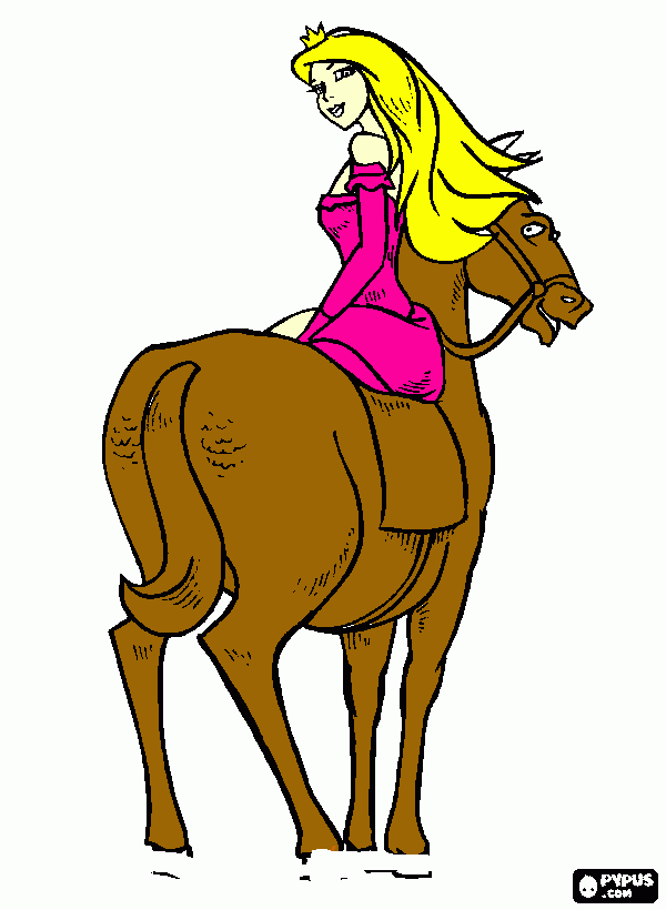 un caballo con una princesa en sima para colorear