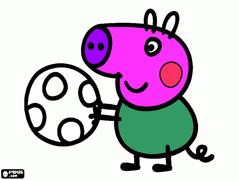 un cerdito con una pelota en la mano  para colorear