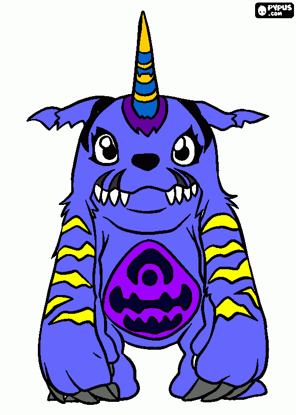 un digimon de color azul  para colorear