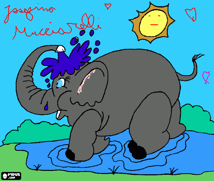 un elefante bañandose para colorear