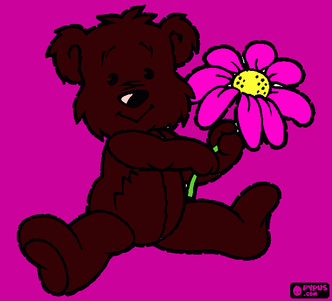 UN OSO CON UNA FLOR para colorear