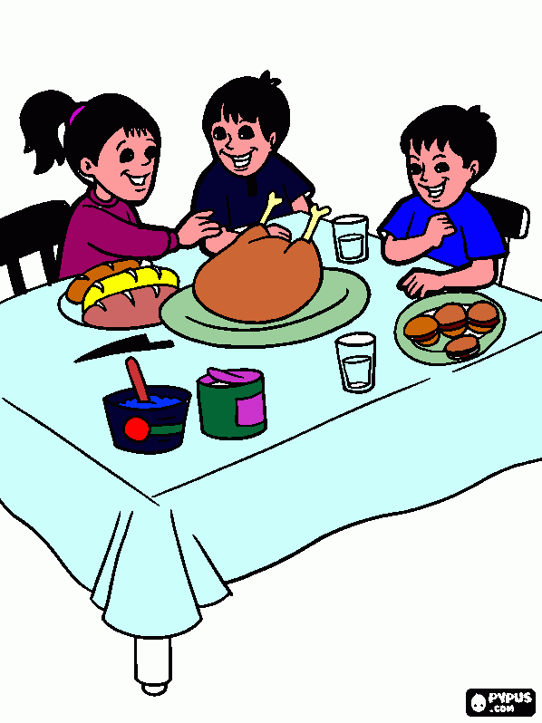 una cena familiar para colorear