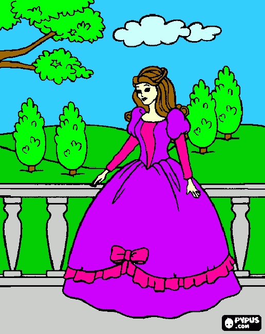 una princesa en un balcon para colorear