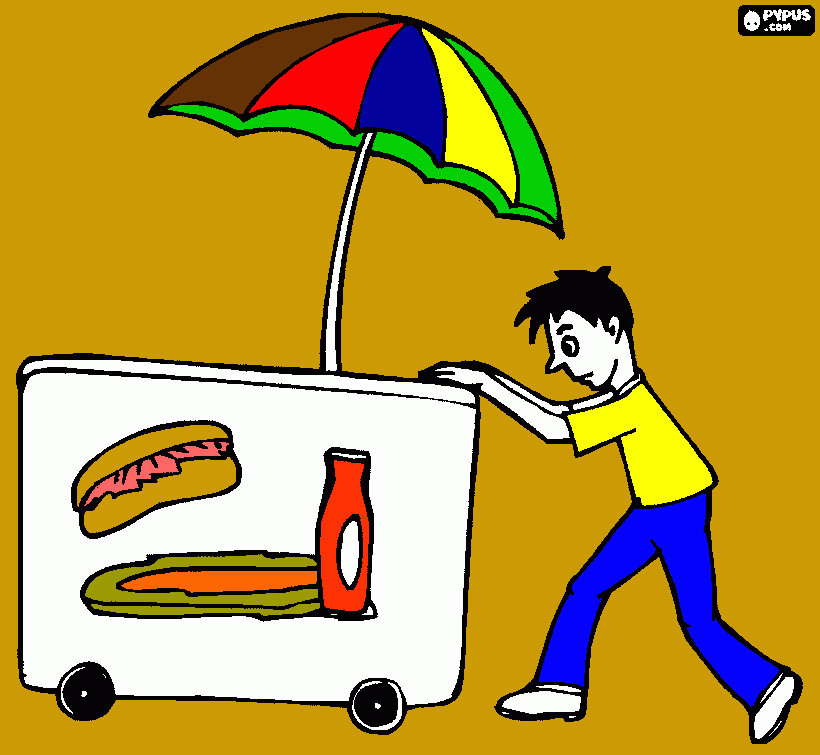 venta de hotdogs y hamburguesas para colorear