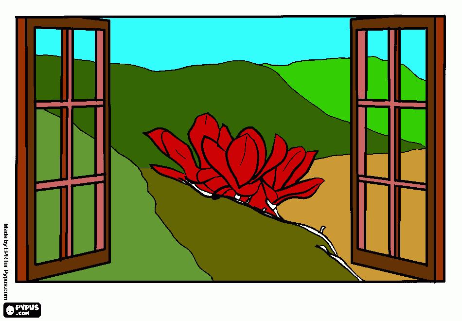 ventana de primavera para colorear