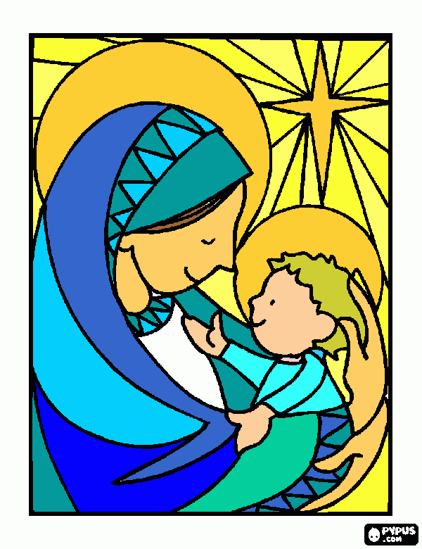 virgen con niño para colorear