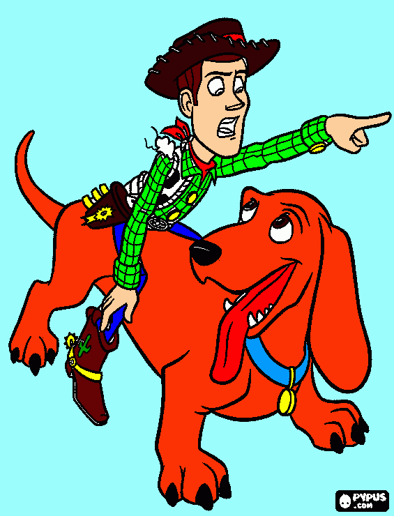 woody cabalgando a buster para colorear